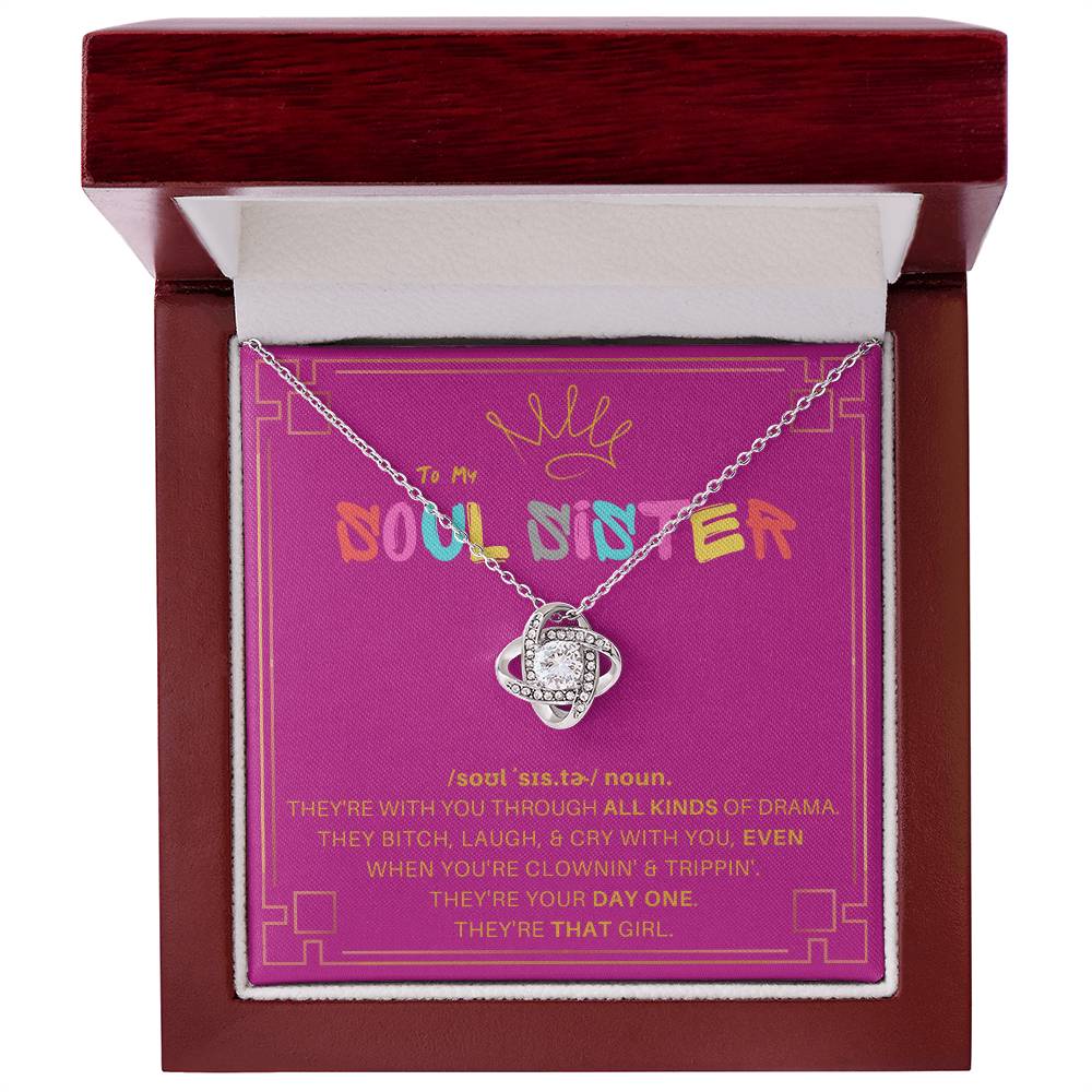 DesignTheShine Soul Sister Gifts for Women, BFF Gift, Best Friend Gift Ideas, Sisters Gift from Sister, Big Sister Gifts, Love Knot Necklace with Thoughtful Message Card and Gift Box - SS5