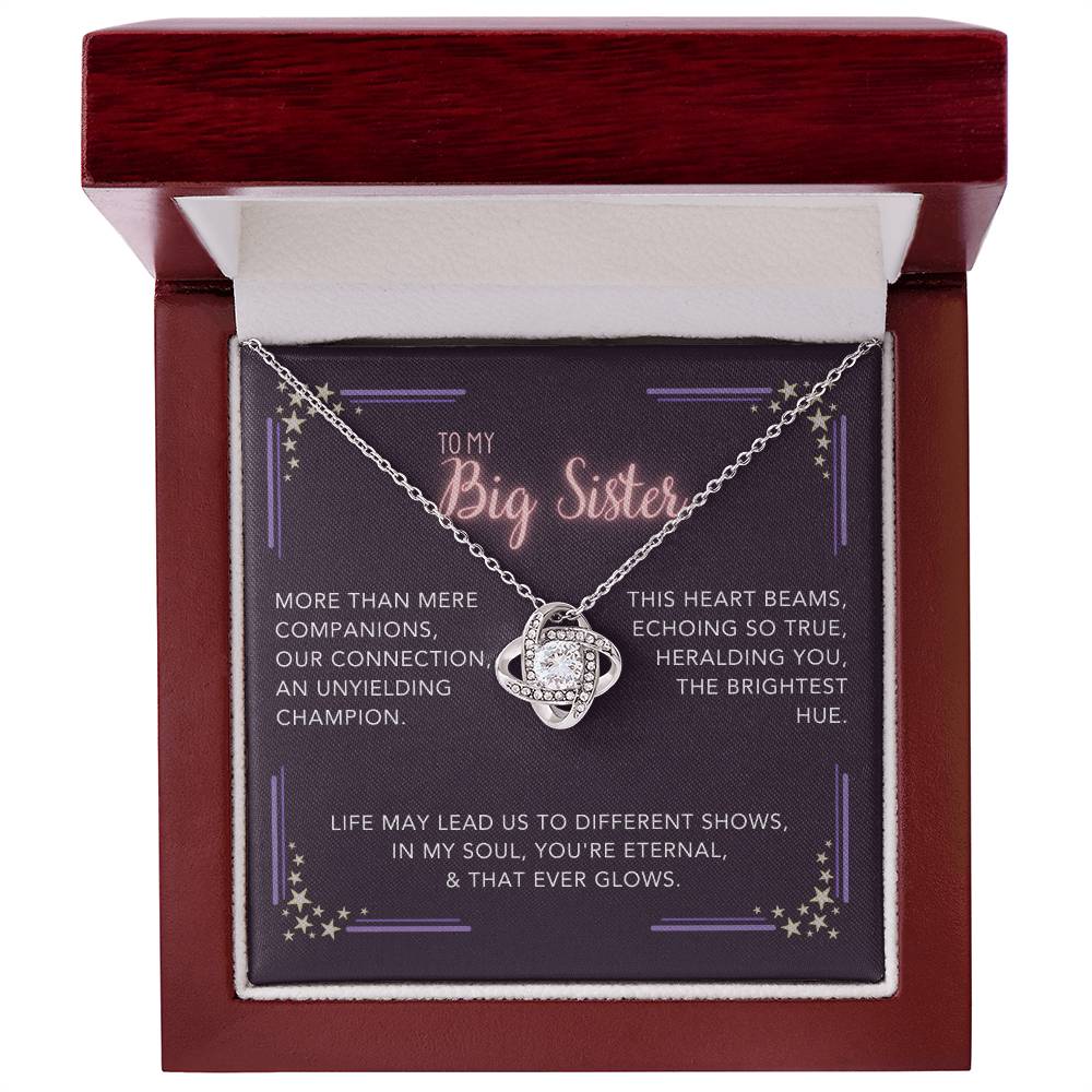 DesignTheShine Sisters Gift from Sister, Big Sister Gifts, To My Sister Necklace for Sister, Soul Sister, Sister In Law Gift, Love Knot Necklace with Thoughtful Message Card and Gift Box - BS4