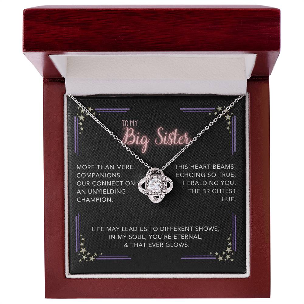 DesignTheShine Sisters Gift from Sister, Big Sister Gifts, To My Sister Necklace for Sister, Soul Sister, Sister In Law Gift, Love Knot Necklace with Thoughtful Message Card and Gift Box - BS3