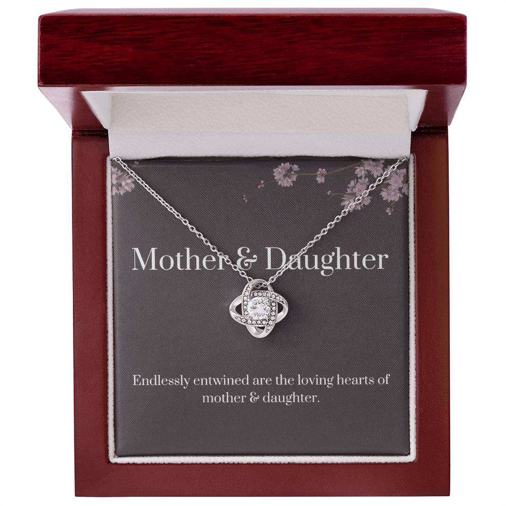 DesignTheShine Mother Daughter Gifts, Christmas Gifts for Mom, Daughter Gifts from Mom, Mom Birthday Gifts, Badass Daughter Gifts - Love Knot Necklace with Message Card, Mom Christmas Gifts - DM5