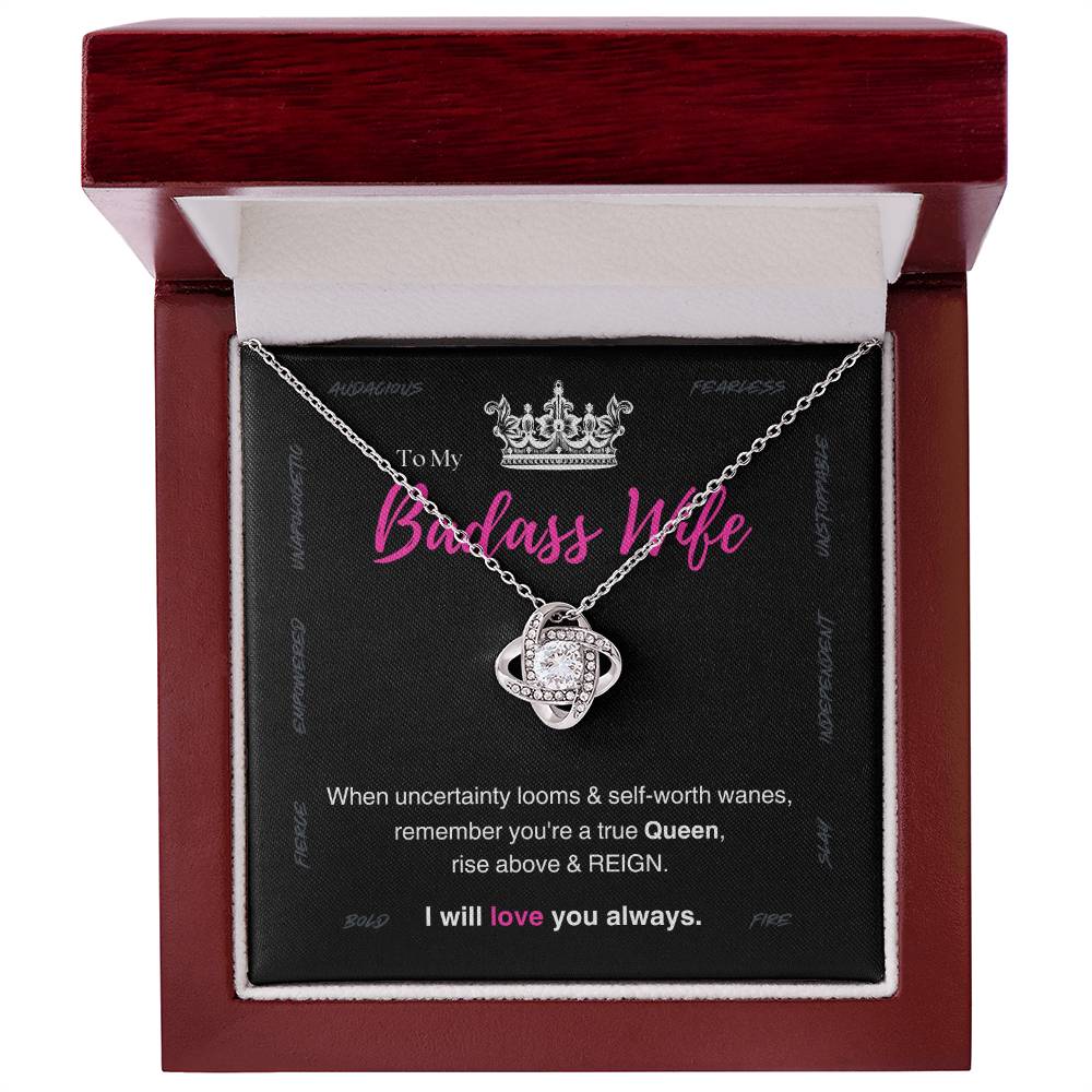 DesignTheShine Badass Wife Gift Ideas, Birthday Gifts for Women, Anniversary Gifts for Her, Soulmate Love Knot Necklace With Thoughtful Message Card for Christmas, Birthdays, Bday - BW3