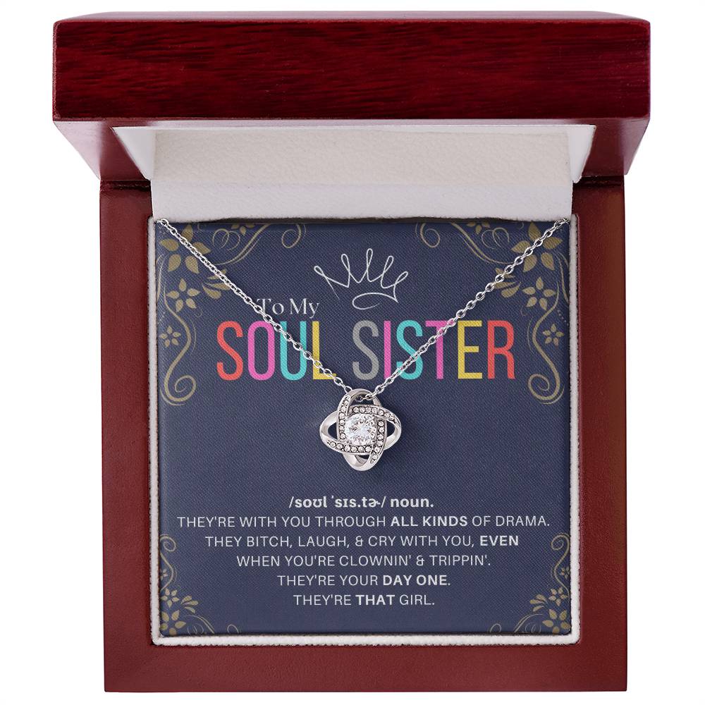 DesignTheShine Soul Sister Gifts for Women, BFF Gift, Best Friend Gift Ideas, Sisters Gift from Sister, Big Sister Gifts, Love Knot Necklace with Thoughtful Message Card and Gift Box - SS2