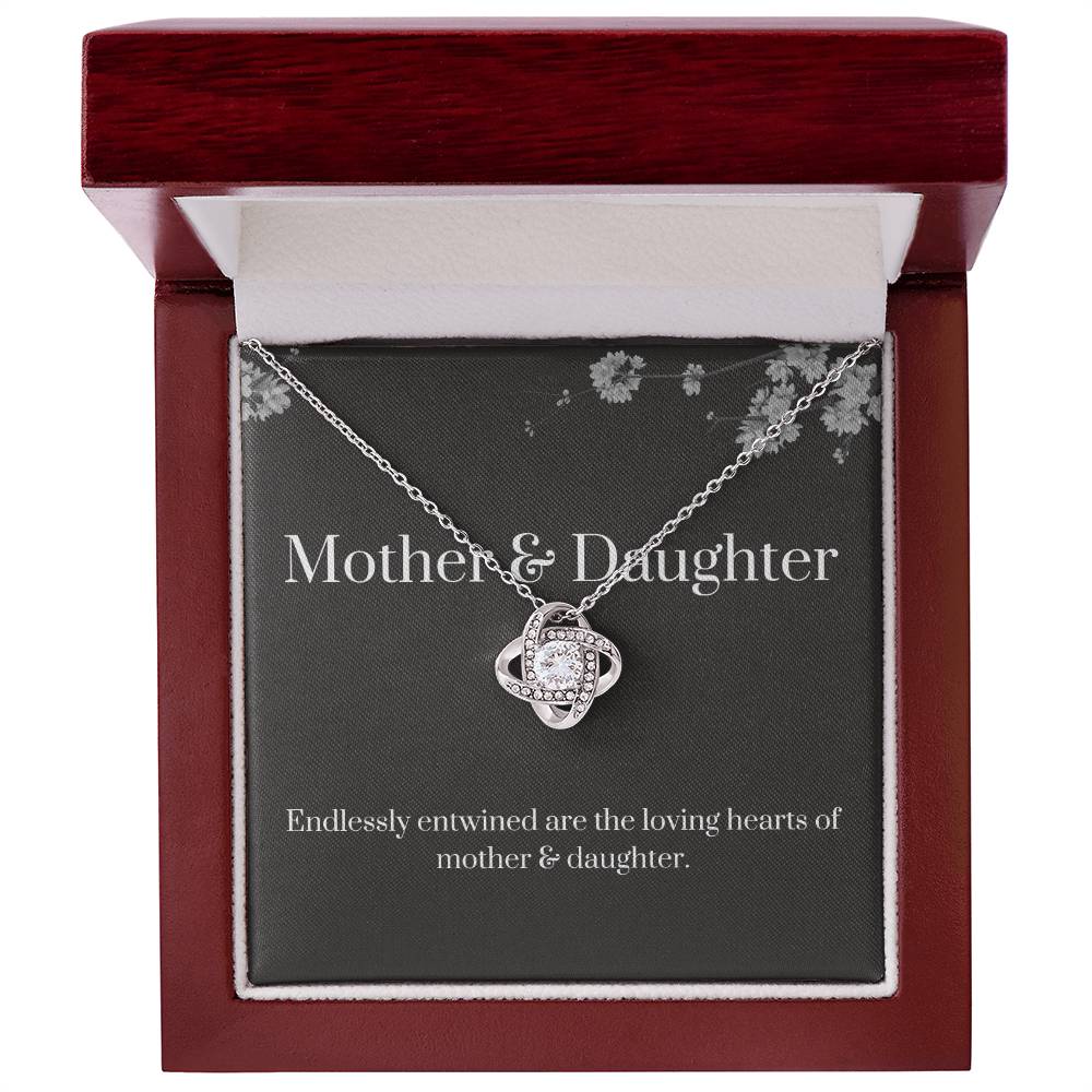 DesignTheShine Mother Daughter Gifts, Christmas Gifts for Mom, Daughter Gifts from Mom, Mom Birthday Gifts, Badass Daughter Gifts - Love Knot Necklace with Message Card, Mom Christmas Gifts - DM3