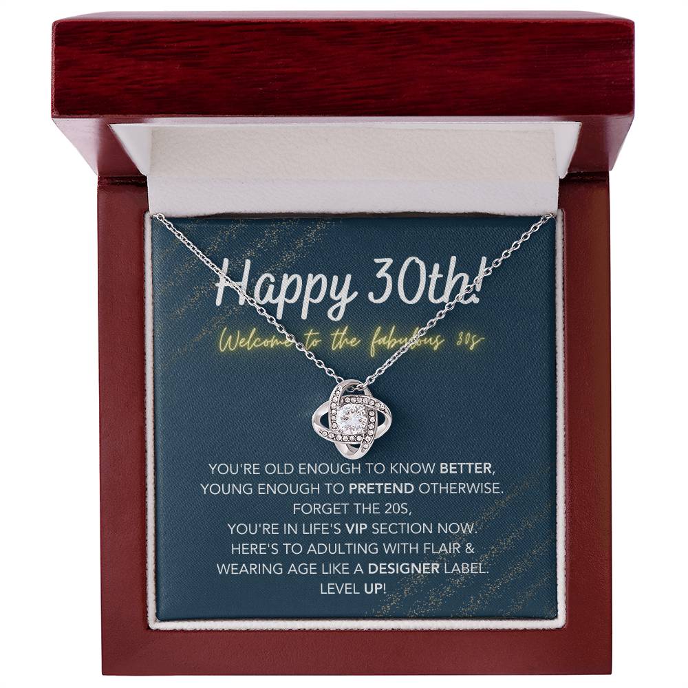 DesignTheShine 30th Birthday Gifts for Women, Necklace 30th Birthday Gift for Her, Love Knot Necklaces for Girlfriend, Wife with Message Card - US30th1