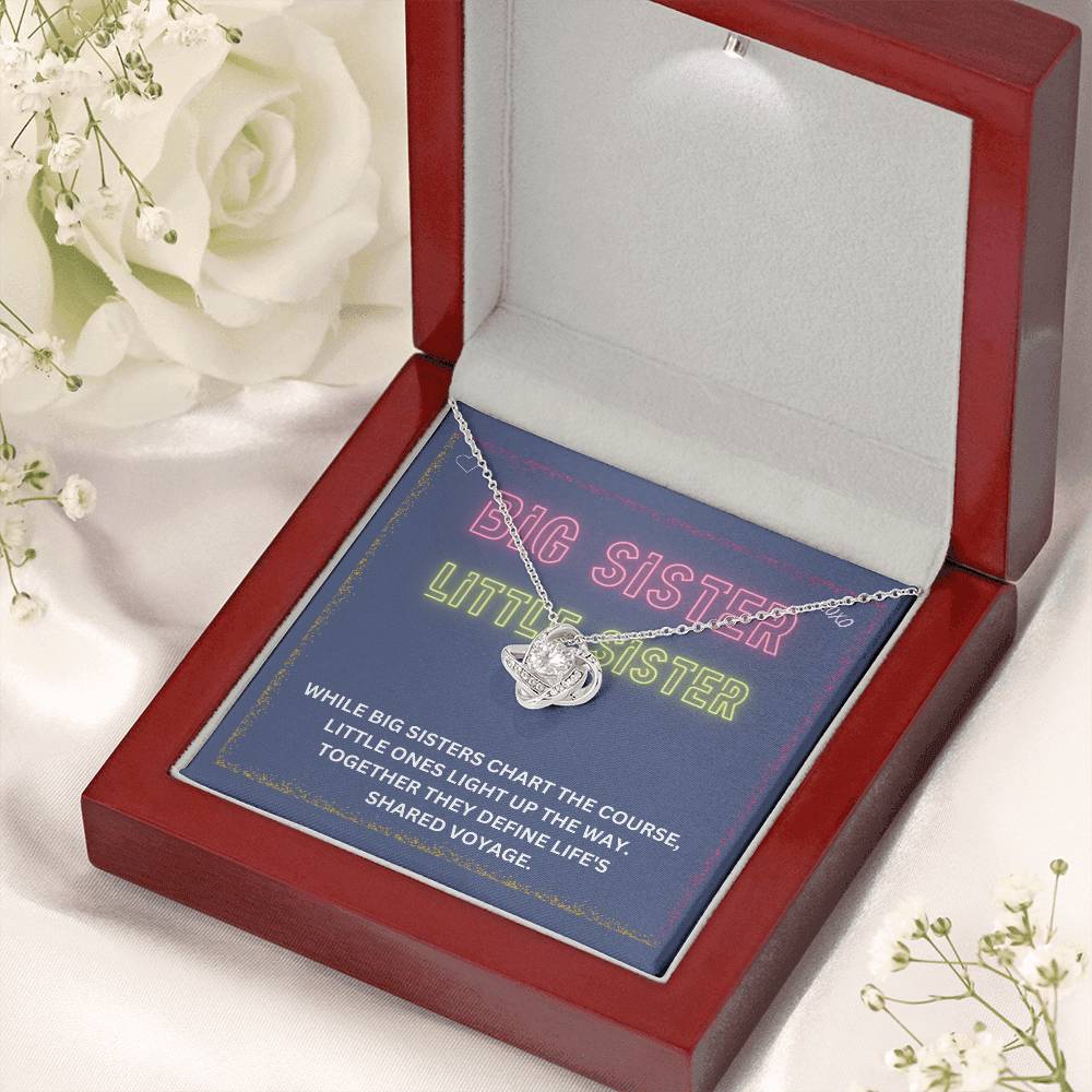 DesignTheShine Sisters Gift from Sister, Big Sister Gifts, To My Sister Necklace for Sister, Soul Sister, Sister In Law Gift, Love Knot Necklace with Thoughtful Message Card and Gift Box - BSL1