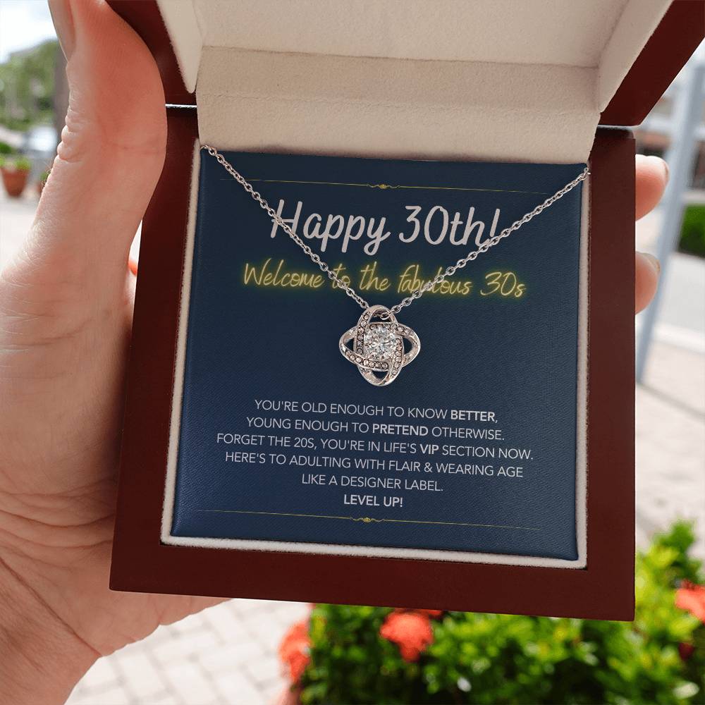 DesignTheShine 30th Birthday Gifts for Women, Necklace 30th Birthday Gift for Her, Love Knot Necklaces for Girlfriend, Wife, Soulmate with Message Card - US30th3