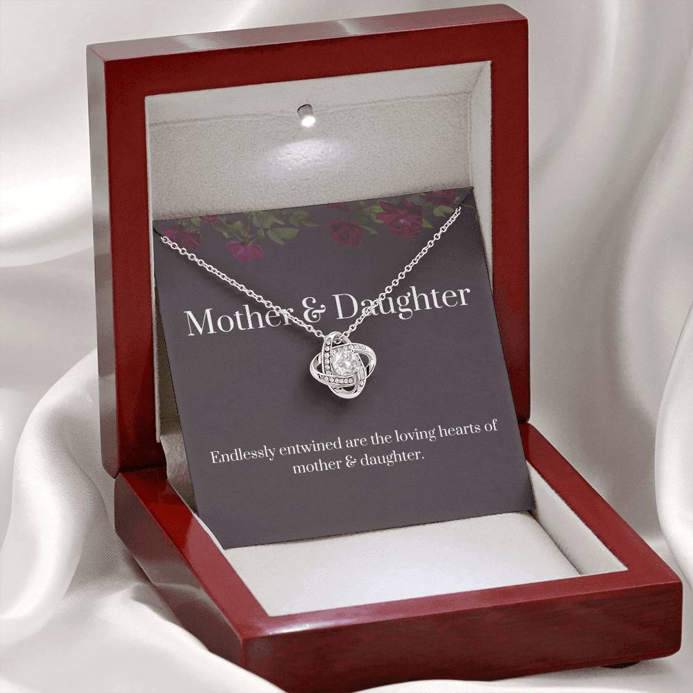 DesignTheShine Mother Daughter Gifts, Christmas Gifts for Mom, Daughter Gifts from Mom, Mom Birthday Gifts, Badass Daughter Gifts - Love Knot Necklace with Message Card, Mom Christmas Gifts - DM1