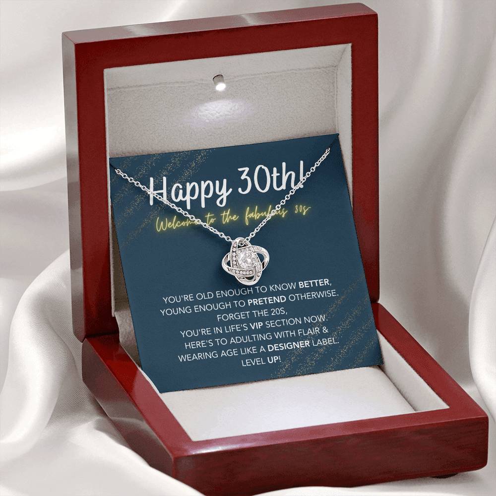 DesignTheShine 30th Birthday Gifts for Women, Necklace 30th Birthday Gift for Her, Love Knot Necklaces for Girlfriend, Wife with Message Card - US30th1