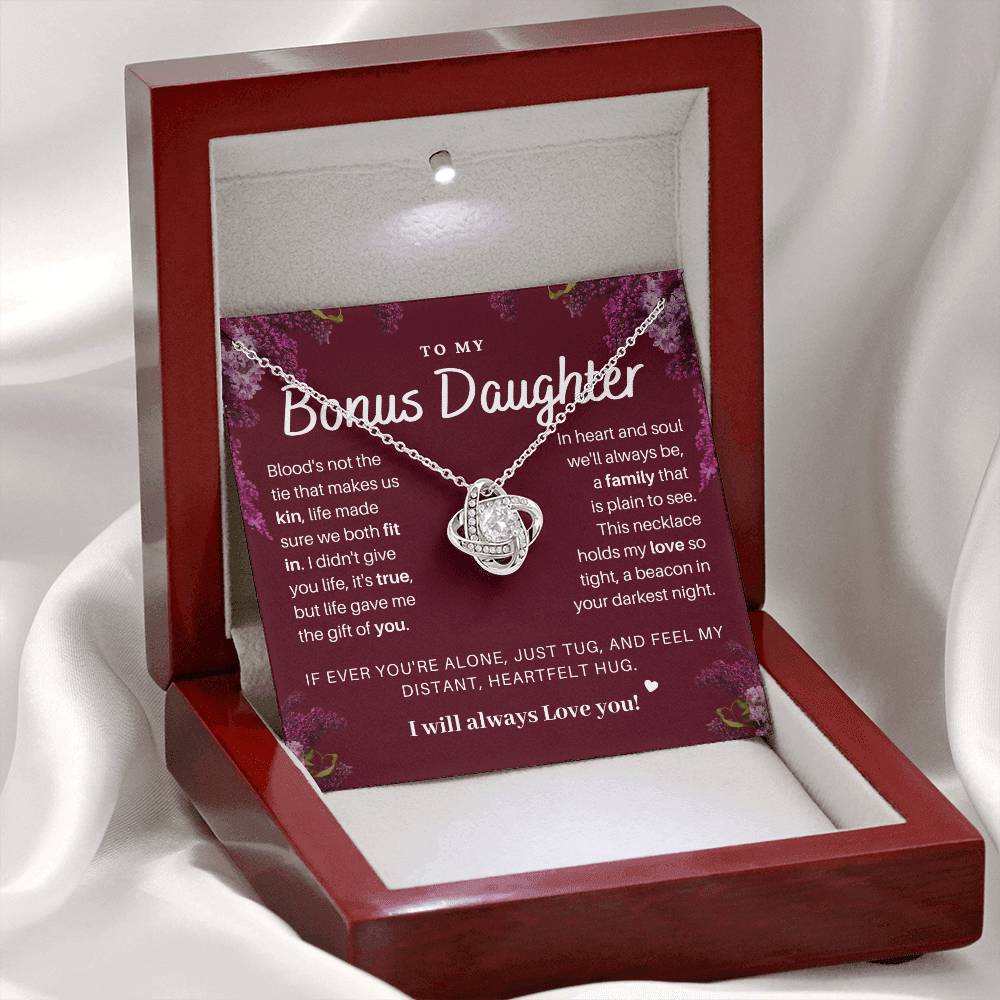 DesignTheShine Bonus Daughter Gifts Necklace for Stepdaughter Gift from Stepmom or Stepdad, Love Knot Necklaces for Christmas, Birthday, Graduation - USBD1