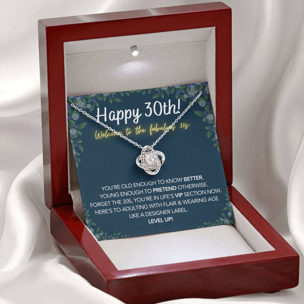 DesignTheShine 30th Birthday Gifts for Women, Necklace 30th Birthday Gift for Her, Love Knot Necklaces for Girlfriend, Wife, Soumate, Finace with Thoughtful Message Card and Gift Box - 30th2