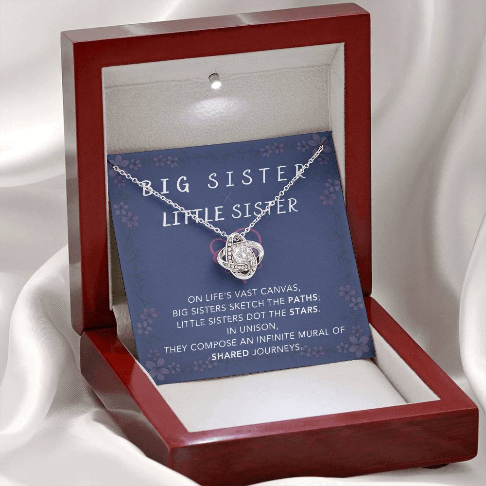 DesignTheShine Sisters Gift from Sister, Big Sister Gifts, To My Sister Necklace for Sister, Soul Sister, Sister In Law Gift, Love Knot Necklace with Thoughtful Message Card and Gift Box - BSL2