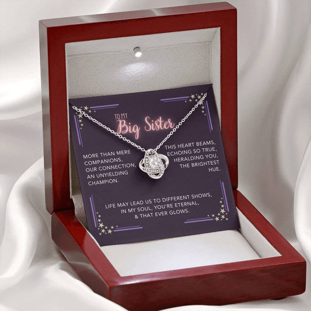 DesignTheShine Sisters Gift from Sister, Big Sister Gifts, To My Sister Necklace for Sister, Soul Sister, Sister In Law Gift, Love Knot Necklace, Message Card USBS4