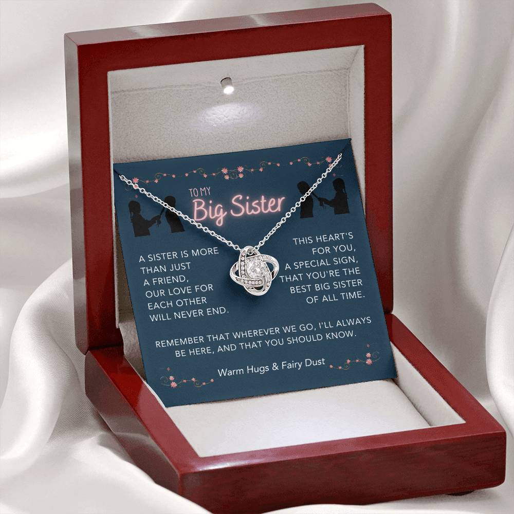 DesignTheShine Sisters Gift from Sister, Big Sister Gifts, To My Sister Necklace for Sister, Soul Sister, Sister In Law Gift, Love Knot Necklace with Thoughtful Message Card and Gift Box - BS1