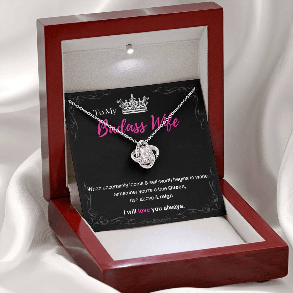 DesignTheShine Badass Wife Gift Ideas, Birthday Gifts for Women, Anniversary Gifts for Her, Soulmate Love Knot Necklace With Thoughtful Message Card for Christmas, Birthdays, Bday - BW2