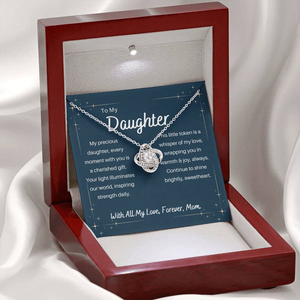 DesignTheShine Daughter Gifts from Mom, Mother Daughter Gift, Christmas Gifts for Daughter, Badass Daughter Gifts from Mom, Birthday Gifts for Daughter Adult - Love Knot Necklace with Message - DG2