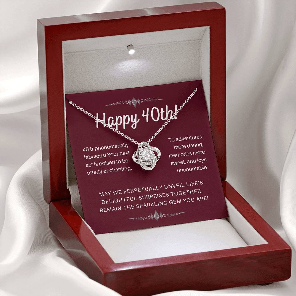 DesignTheShine 40th Birthday Gifts for Her, Necklace 40th Birthday Gift for Women, Love Knot Necklaces for Daughter, Girlfriend, Wife, Soumate, Finace with Thoughtful Message Card and Gift Box - 402