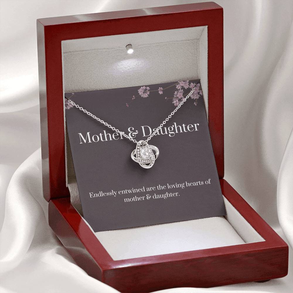 DesignTheShine Mother Daughter Gifts, Christmas Gifts for Mom, Daughter Gifts from Mom, Mom Birthday Gifts, Badass Daughter Gifts - Love Knot Necklace with Message Card, Mom Christmas Gifts - DM5