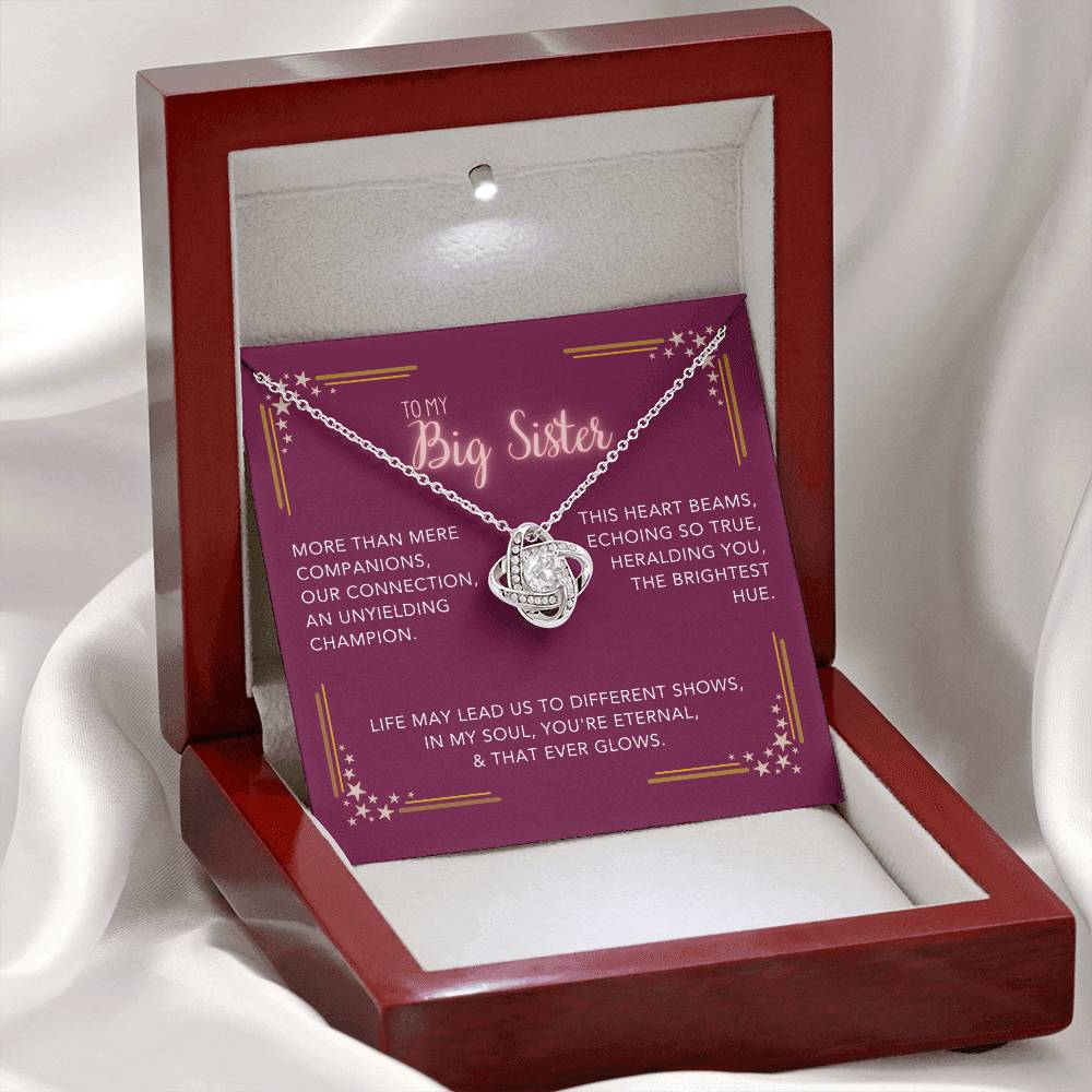 DesignTheShine Sisters Gift from Sister, Big Sister Gifts, To My Sister Necklace for Sister, Soul Sister, Sister In Law Gift, Love Knot Necklace, Message Card USBS5