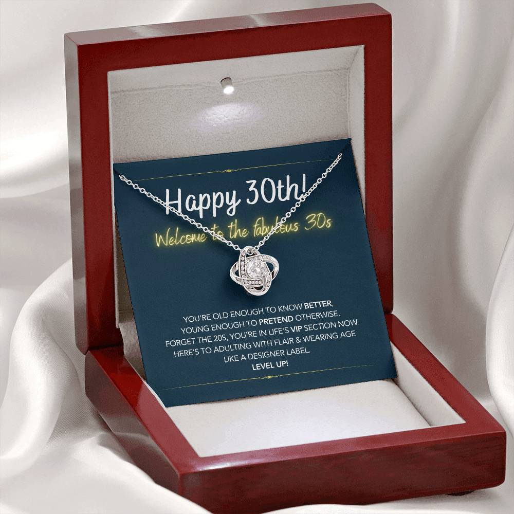 DesignTheShine 30th Birthday Gifts for Women, Necklace 30th Birthday Gift for Her, Love Knot Necklaces for Girlfriend, Wife, Soumate, Finace with Thoughtful Message Card and Gift Box - 30th3