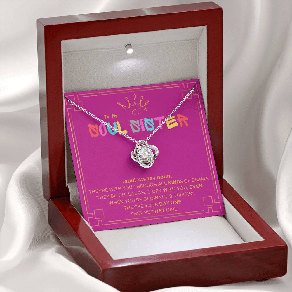 DesignTheShine Soul Sister Gifts for Women, BFF Gift, Best Friend Gift Ideas, Sisters Gift from Sister, Big Sister Gifts, Love Knot Necklace with Thoughtful Message Card and Gift Box - SS5