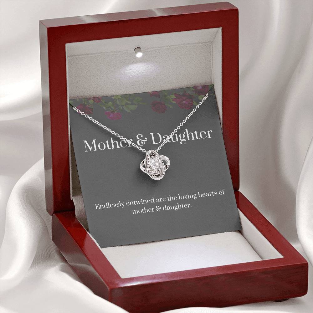 DesignTheShine Mother Daughter Gifts, Christmas Gifts for Mom, Daughter Gifts from Mom, Mom Birthday Gifts, Badass Daughter Gifts - Love Knot Necklace with Message Card, Mom Christmas Gifts - DM4