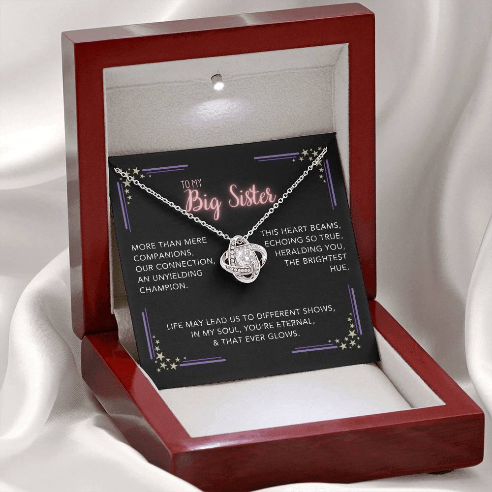 DesignTheShine Sisters Gift from Sister, Big Sister Gifts, To My Sister Necklace for Sister, Soul Sister, Sister In Law Gift, Love Knot Necklace with Thoughtful Message Card and Gift Box - BS3