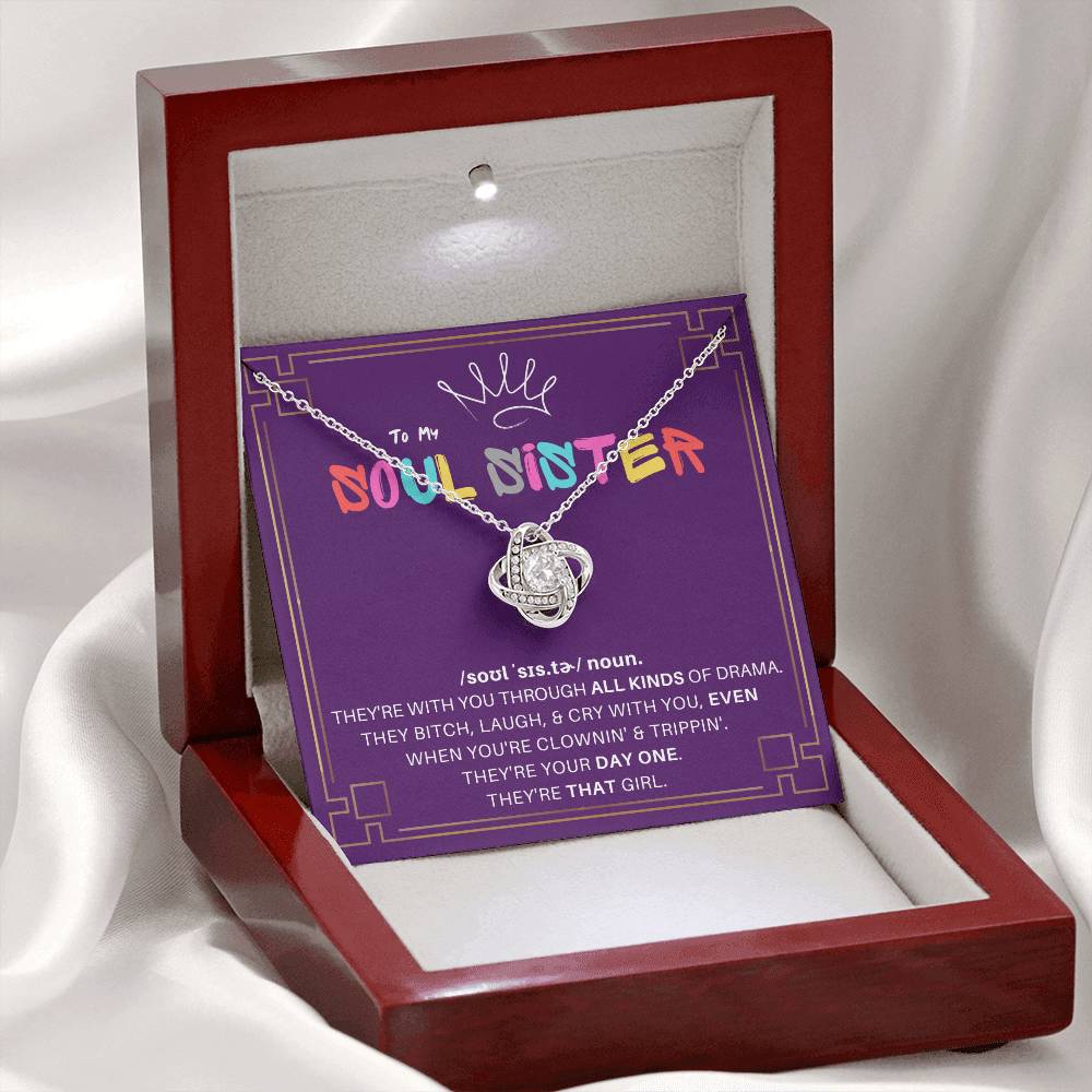 DesignTheShine Soul Sister Gifts for Women, BFF Gift, Best Friend Gift Ideas, Sisters Gift from Sister, Big Sister Gifts, Love Knot Necklace with Thoughtful Message Card and Gift Box - SS4