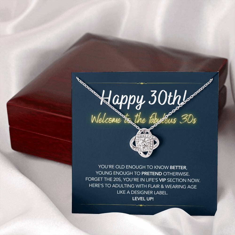 DesignTheShine 30th Birthday Gifts for Women, Necklace 30th Birthday Gift for Her, Love Knot Necklaces for Girlfriend, Wife, Soumate, Finace with Thoughtful Message Card and Gift Box - 30th3