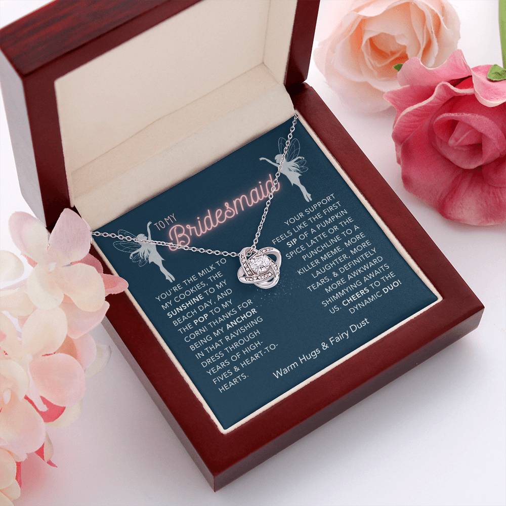 DesignTheShine Bridesmaid Necklace, Bridesmaid Gift, Thank You Gifts for Bridesmaids, Knot Necklace Bridesmaid Proposal Gift with Thoughtful Message Card and Gift Box, Bridesmaid Gift Box - BM1