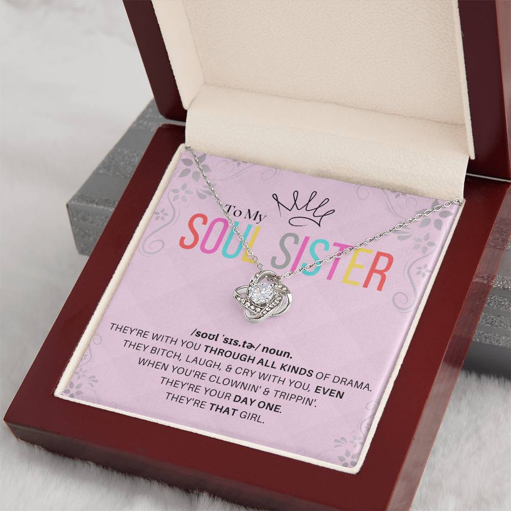 DesignTheShine Soul Sister Gifts for Women, BFF Gift, Best Friend Gift Ideas, Sisters Gift from Sister, Big Sister Gifts, Love Knot Necklace with Thoughtful Message Card and Gift Box - SS3