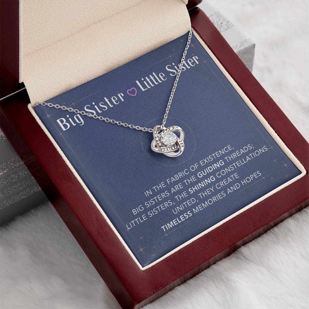 DesignTheShine Sisters Gift from Sister, Big Sister Gifts, To My Sister Necklace for Sister, Soul Sister, Sister In Law Gift, Love Knot Necklace with Thoughtful Message Card and Gift Box - BSL4