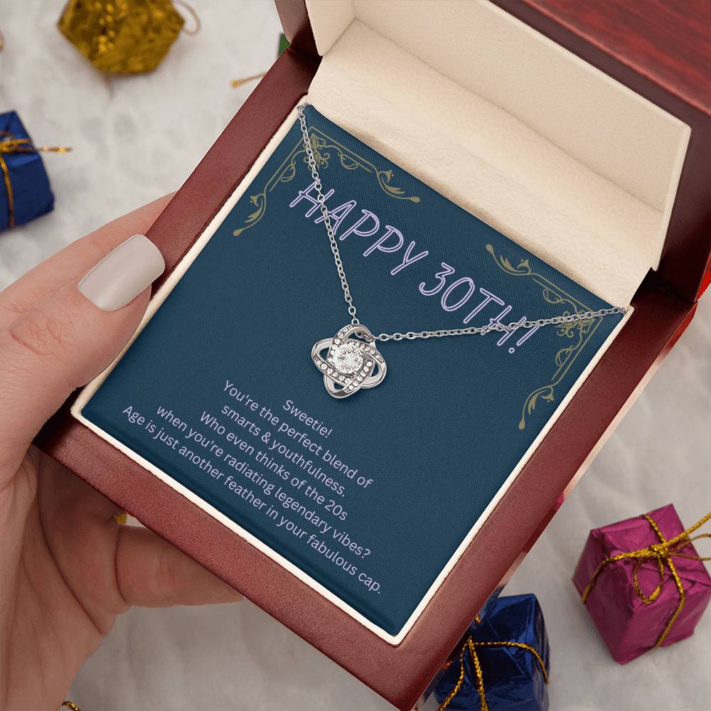 DesignTheShine 30th Birthday Gifts for Women, Necklace 30th Birthday Gift for Her, Love Knot Necklaces for Girlfriend, Wife, Soumate, Finace with Thoughtful Message Card and Gift Box - 30th4