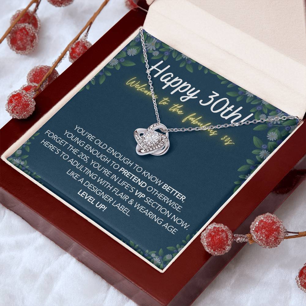 DesignTheShine 30th Birthday Gifts for Women, Necklace 30th Birthday Gift for Her, Love Knot Necklaces for Girlfriend, Wife, Soumate, Finace with Thoughtful Message Card and Gift Box - 30th2