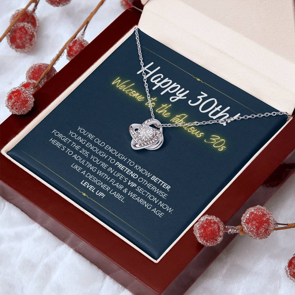 DesignTheShine 30th Birthday Gifts for Women, Necklace 30th Birthday Gift for Her, Love Knot Necklaces for Girlfriend, Wife, Soulmate with Message Card - US30th3