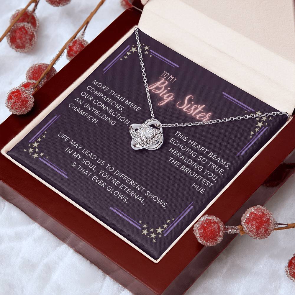 DesignTheShine Sisters Gift from Sister, Big Sister Gifts, To My Sister Necklace for Sister, Soul Sister, Sister In Law Gift, Love Knot Necklace with Thoughtful Message Card and Gift Box - BS4