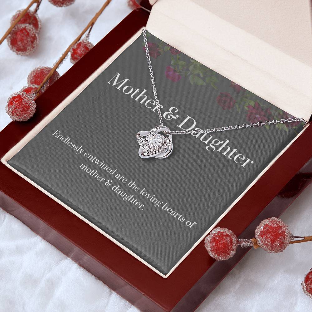 DesignTheShine Mother Daughter Gifts, Christmas Gifts for Mom, Daughter Gifts from Mom, Mom Birthday Gifts, Badass Daughter Gifts - Love Knot Necklace with Message Card, Mom Christmas Gifts - DM4