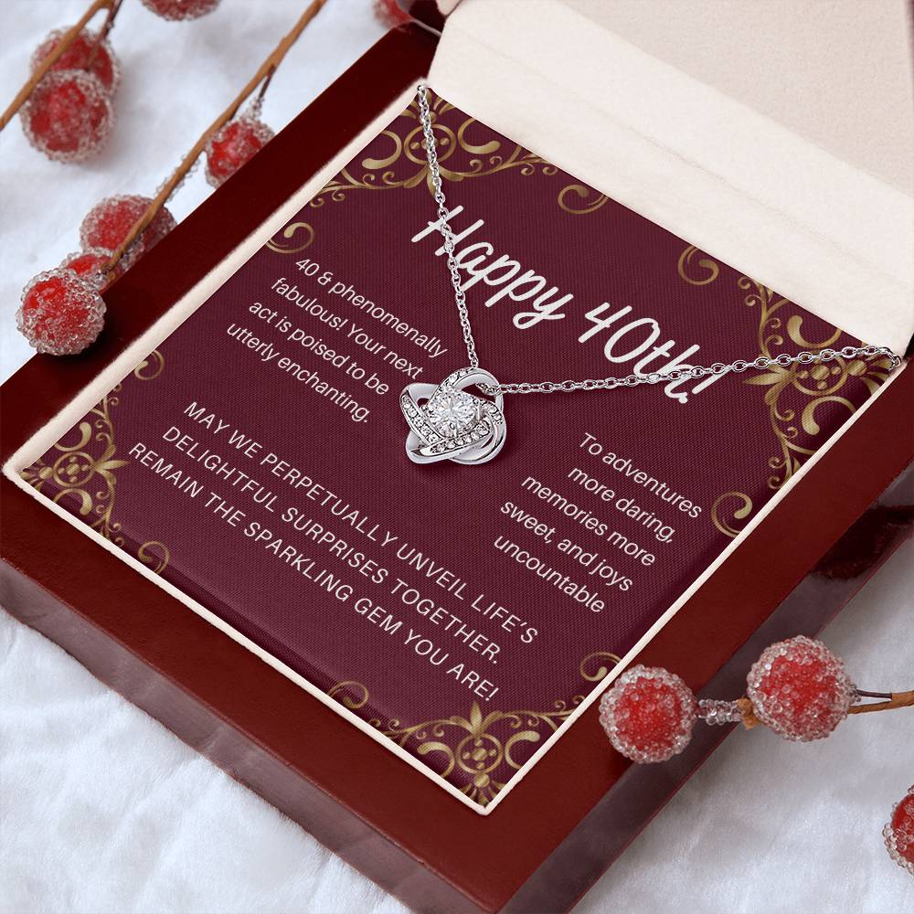 DesignTheShine 40th Birthday Gifts for Her, Necklace 40th Birthday Gift for Women, Love Knot Necklaces for Daughter, Girlfriend, Wife, Soumate, Finace with Thoughtful Message Card and Gift Box - 405