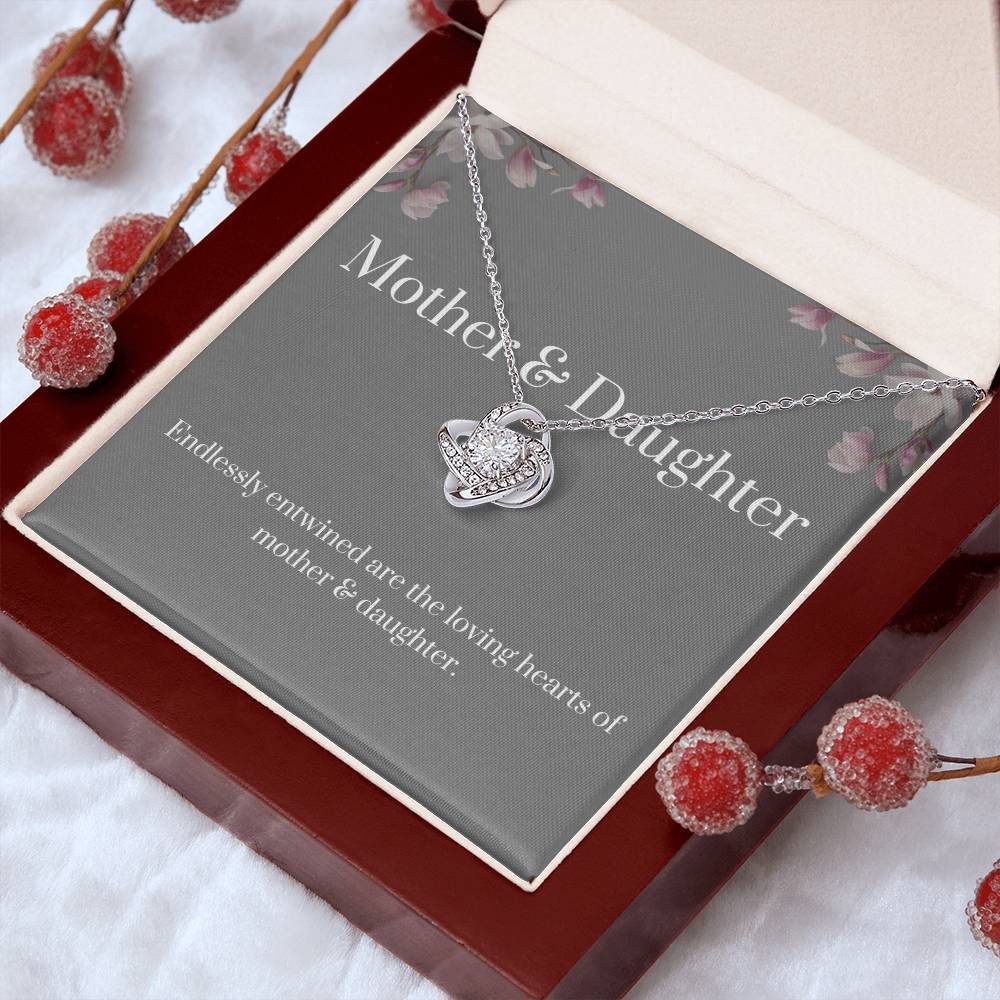 DesignTheShine Mother Daughter Gifts, Christmas Gifts for Mom, Daughter Gifts from Mom, Mom Birthday Gifts, Badass Daughter Gifts - Love Knot Necklace with Message Card, Mom Christmas Gifts - DM2