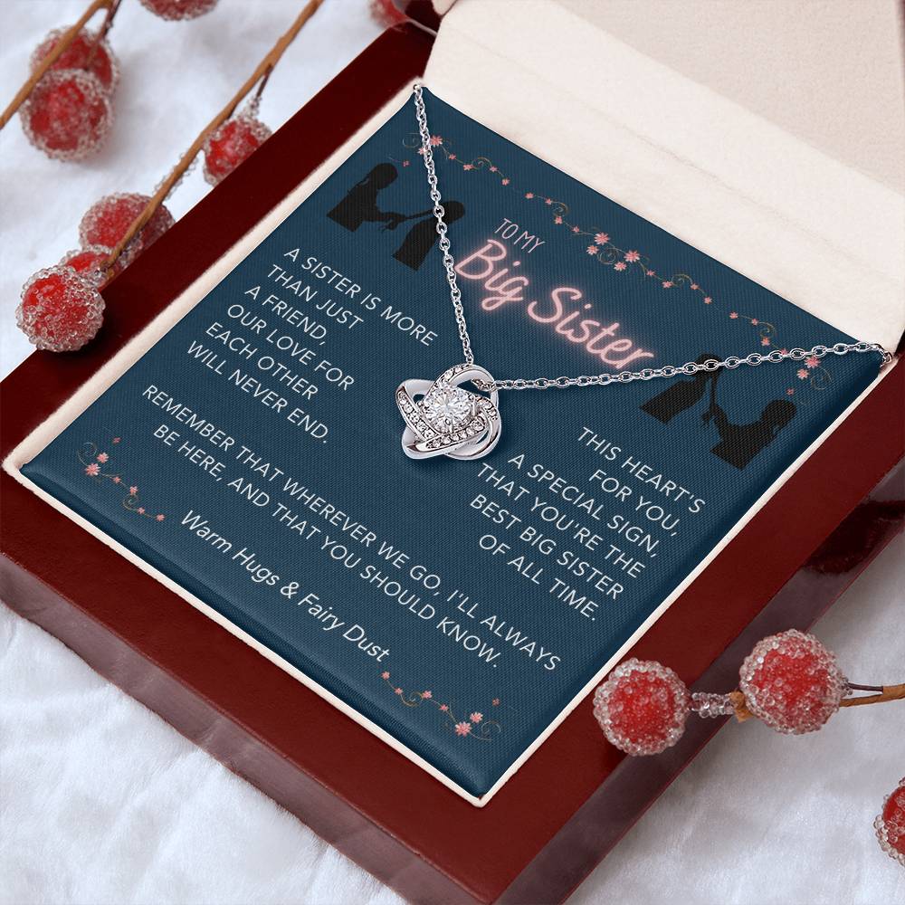 DesignTheShine Sisters Gift from Sister, Big Sister Gifts, To My Sister Necklace for Sister, Soul Sister, Sister In Law Gift, Love Knot Necklace, Message Card USBS1