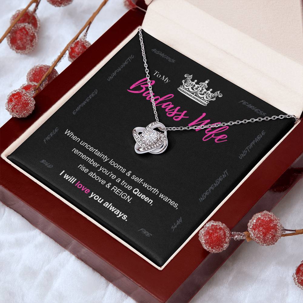 DesignTheShine Badass Wife Gift Ideas, Birthday Gifts for Women, Anniversary Gifts for Her, Soulmate Love Knot Necklace With Thoughtful Message Card for Christmas, Birthdays, Bday - BW3