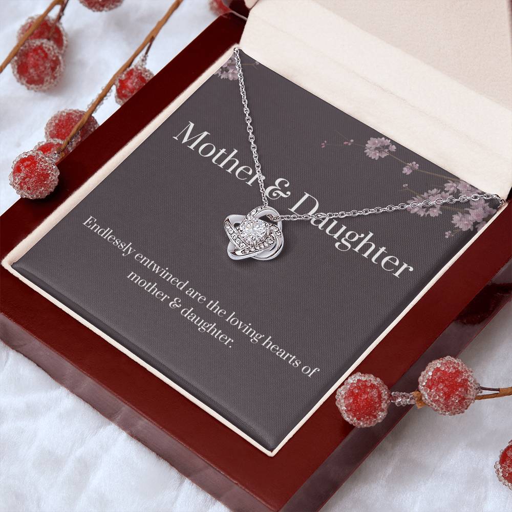 DesignTheShine Mother Daughter Gifts, Christmas Gifts for Mom, Daughter Gifts from Mom, Mom Birthday Gifts, Badass Daughter Gifts - Love Knot Necklace with Message Card, Mom Christmas Gifts - DM5