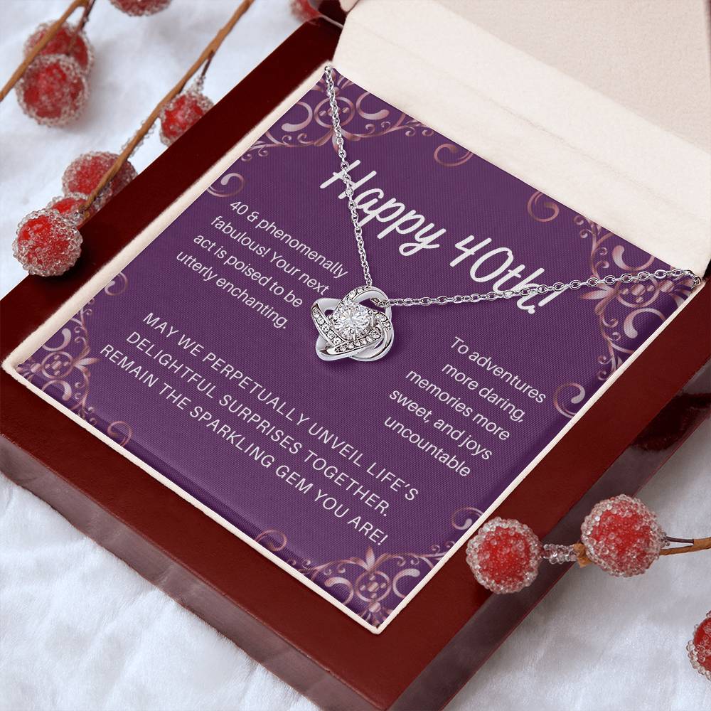 DesignTheShine 40th Birthday Gifts for Her, Necklace 40th Birthday Gift for Women, Love Knot Necklaces for Daughter, Girlfriend, Wife, Soumate, Finace with Thoughtful Message Card and Gift Box - 404