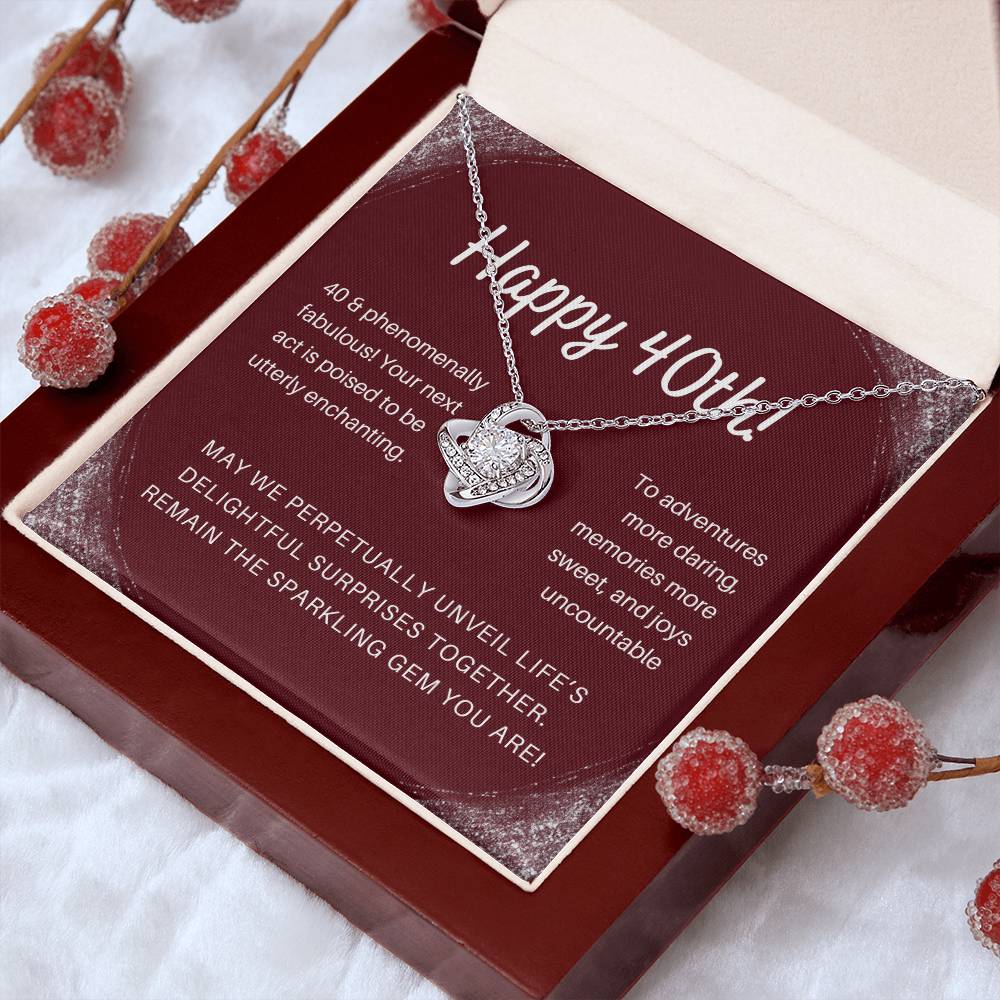 DesignTheShine 40th Birthday Gifts for Her, Necklace 40th Birthday Gift for Women, Love Knot Necklaces for Daughter, Girlfriend, Wife, Soumate, Finace with Thoughtful Message Card and Gift Box - 403