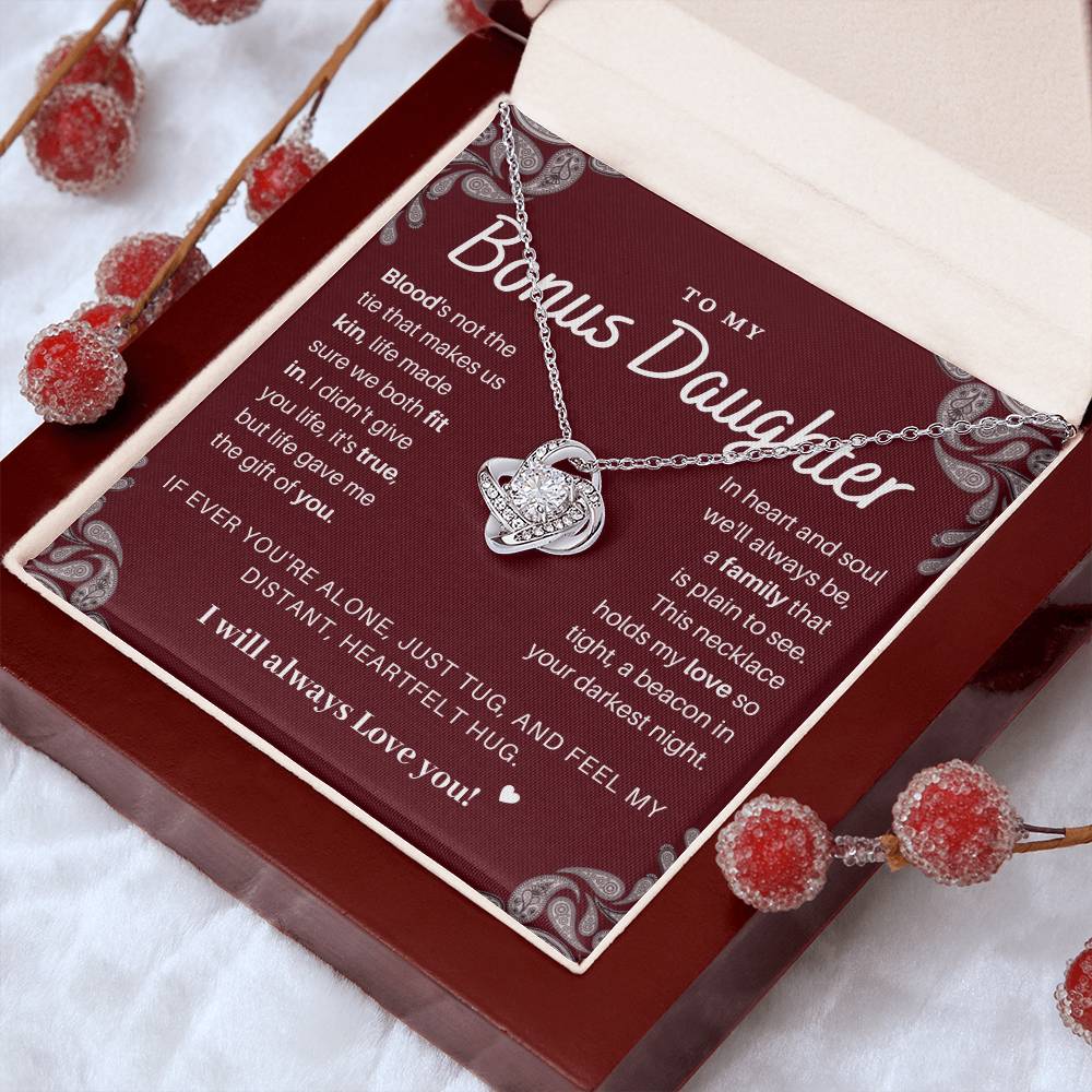 DesignTheShine Bonus Daughter Gifts Necklace for Stepdaughter Gift from Stepmom or Stepdad, Love Knot Necklaces for Christmas, Birthday, Graduation - USBD3