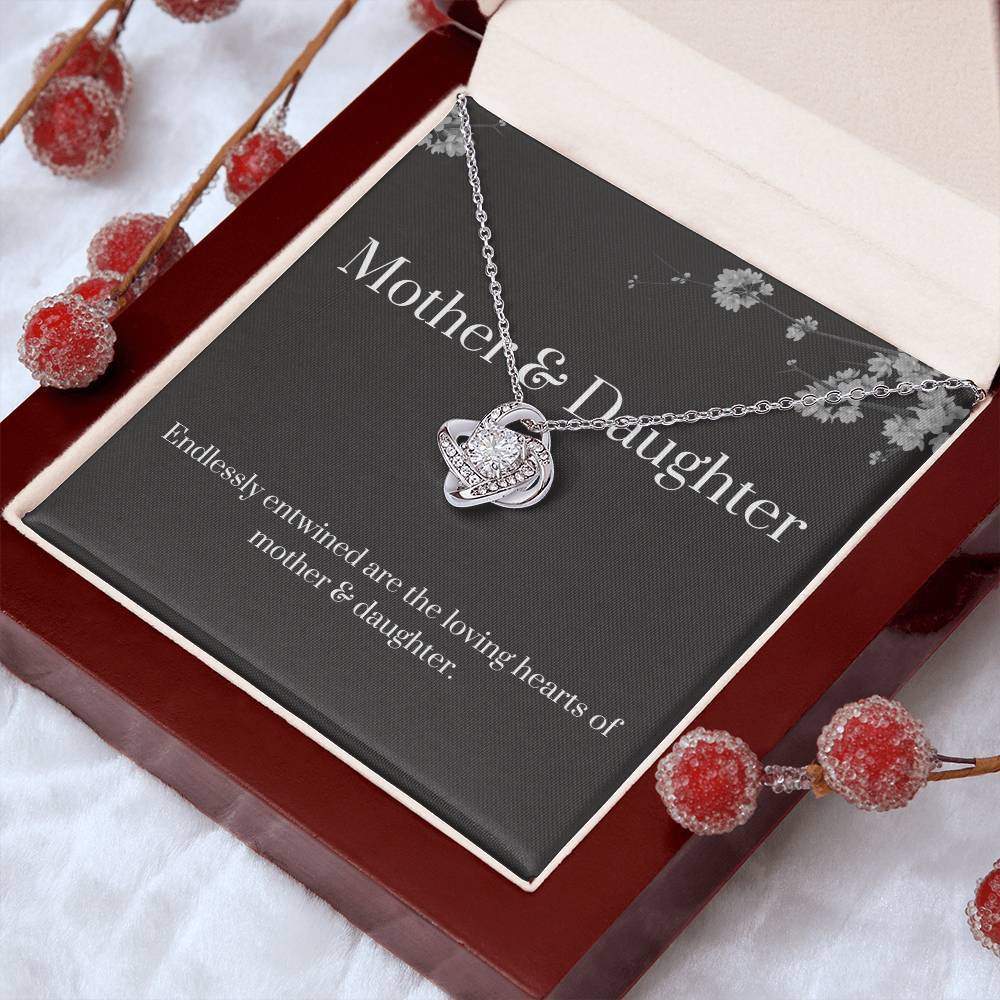 DesignTheShine Mother Daughter Gifts, Christmas Gifts for Mom, Daughter Gifts from Mom, Mom Birthday Gifts, Badass Daughter Gifts - Love Knot Necklace with Message Card, Mom Christmas Gifts - DM3