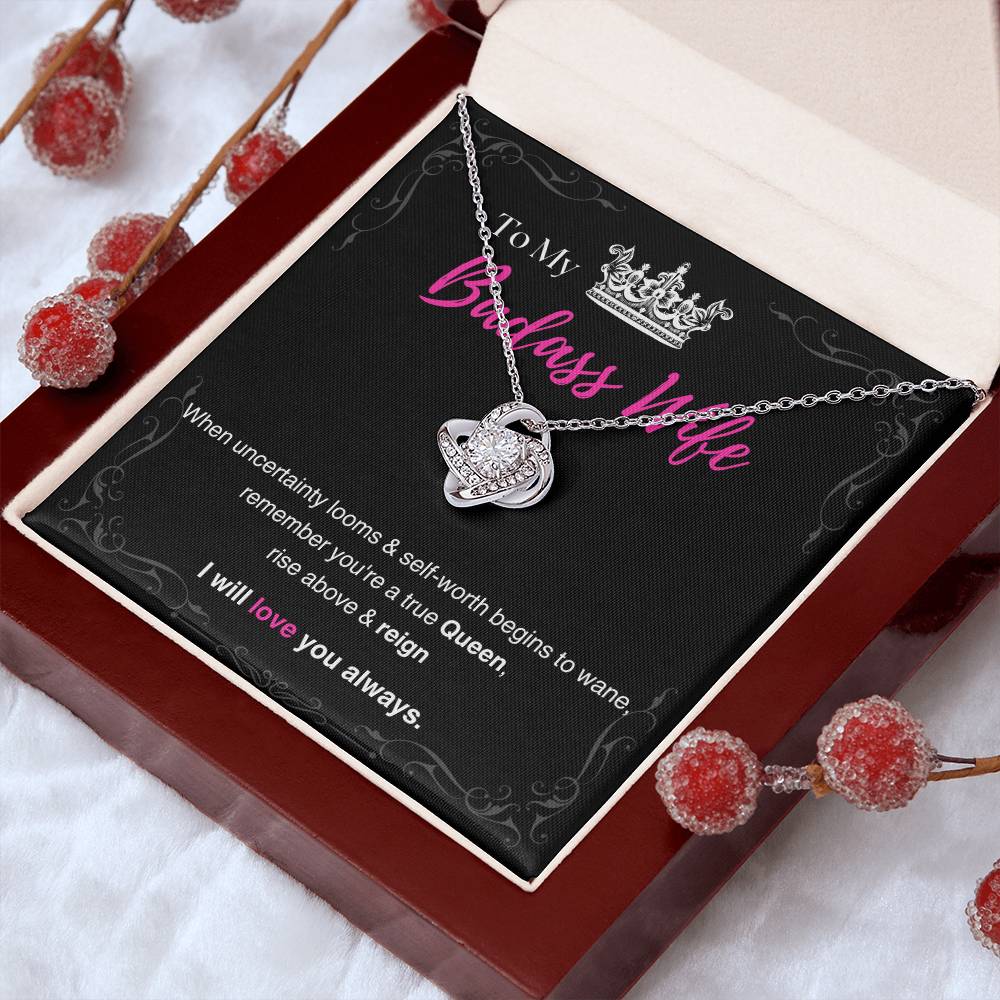 DesignTheShine Badass Wife Gift Ideas, Birthday Gifts for Women, Anniversary Gifts for Her, Soulmate Love Knot Necklace With Thoughtful Message Card for Christmas, Birthdays, Bday - BW2