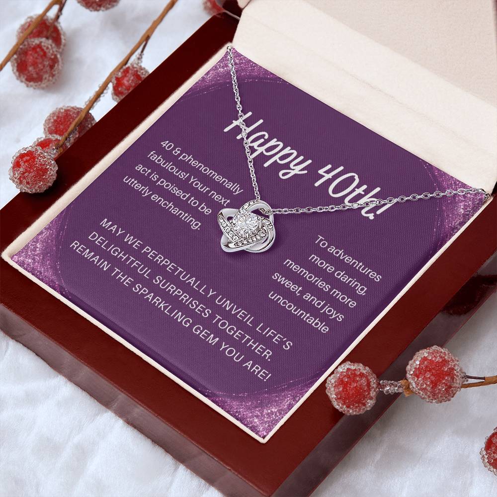 DesignTheShine 40th Birthday Gifts for Her, Necklace 40th Birthday Gift for Women, Love Knot Necklaces for Daughter, Girlfriend, Wife, Soumate, Finace with Thoughtful Message Card and Gift Box - 401