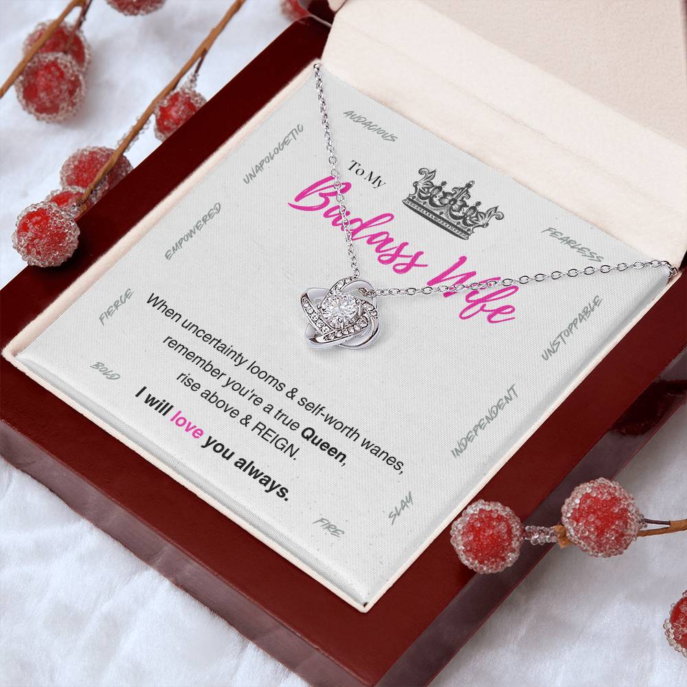 DesignTheShine Badass Wife Gift Ideas, Birthday Gifts for Women, Anniversary Gifts for Her, Soulmate Love Knot Necklace With Thoughtful Message Card for Christmas, Birthdays, Bday - BW4