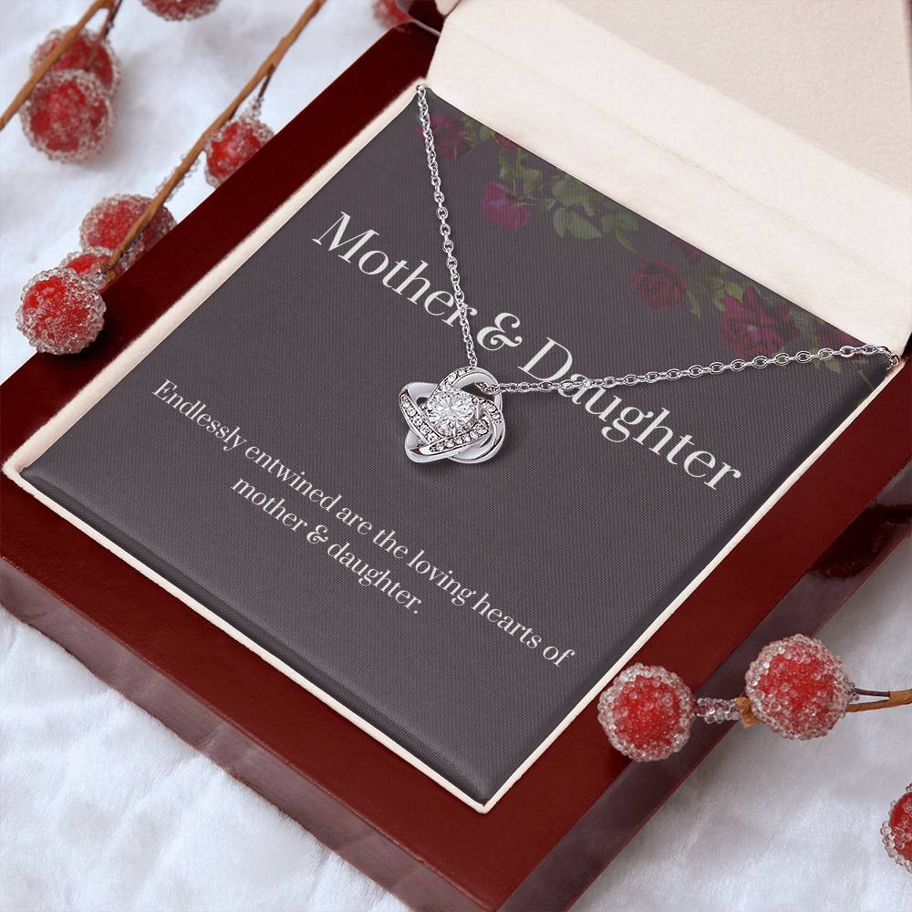 DesignTheShine Mother Daughter Gifts, Christmas Gifts for Mom, Daughter Gifts from Mom, Mom Birthday Gifts, Badass Daughter Gifts - Love Knot Necklace with Message Card, Mom Christmas Gifts - DM1