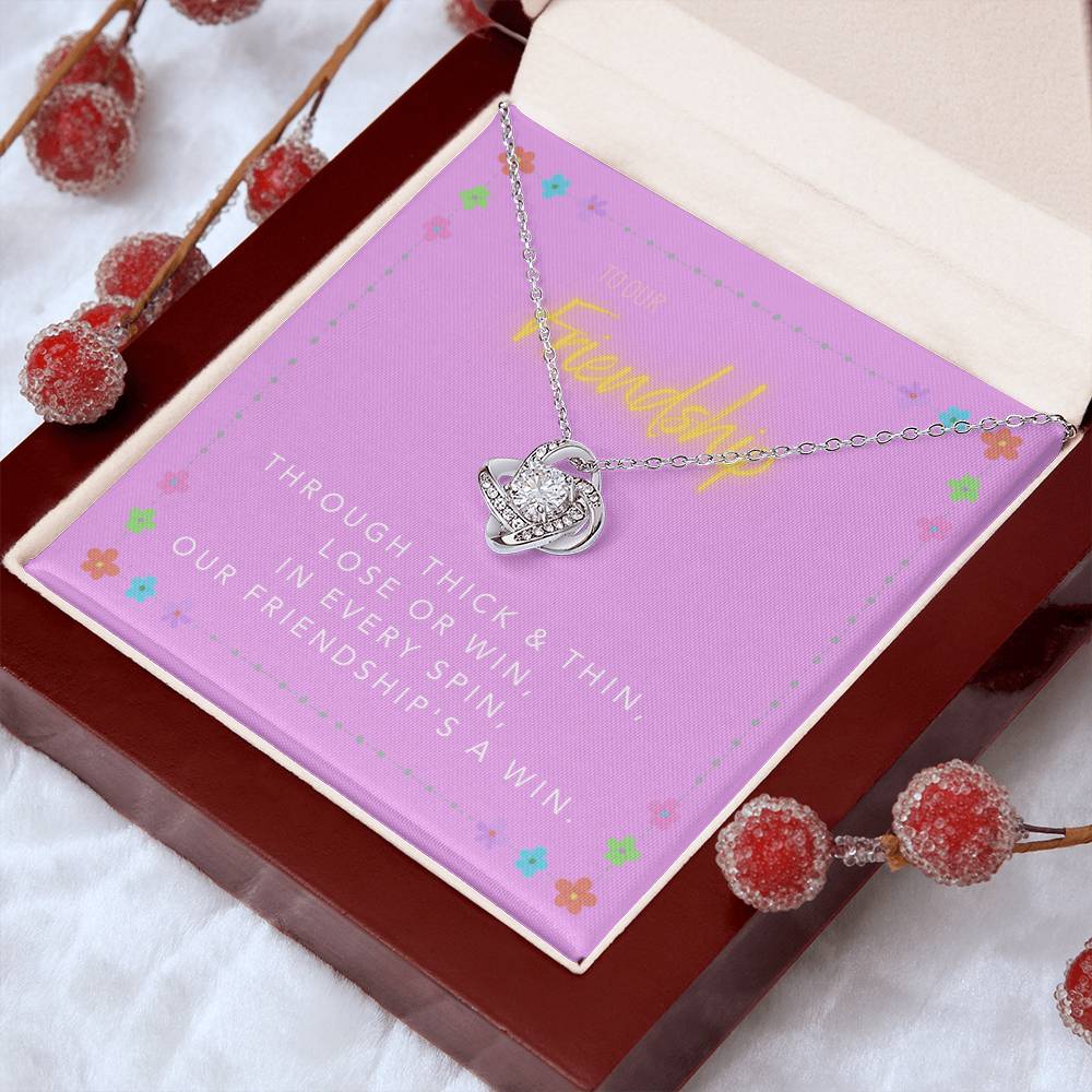 DesignTheShine Friendship Gifts for Women, Best Friend Birthday Gifts, Christmas Gift for Women, Appreciation Gifts for Women - BFF Gift Ideas, Love Knot Necklace with Message Thoughtful Card - FG1